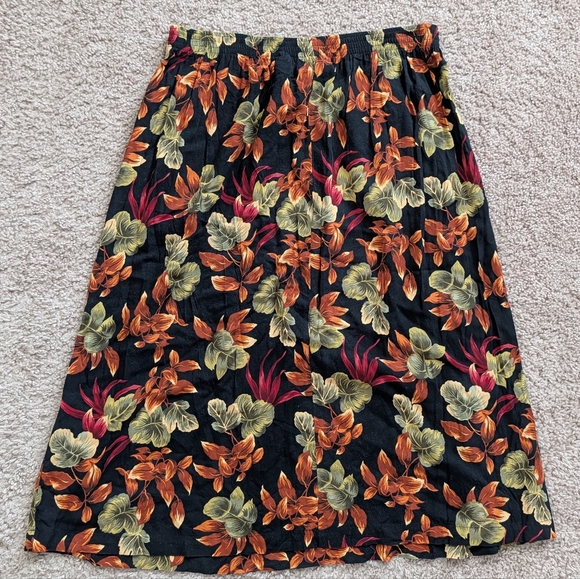Sag Harbor Petite Vintage Black Green Orange Floral A-Line Midi Skirt Size Large - Picture 2 of 7